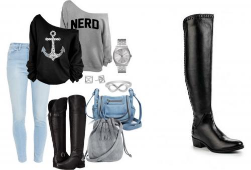 С чем носить кожаные ботфорты. Как носить ботфорты