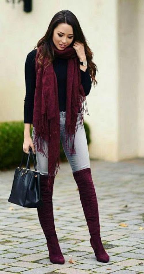 С чем носить бордовые ботфорты. С чем носить бордовые замшевые ботфорты?