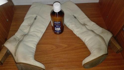 Как избежать появления пятен на цветной кожевой обуви. Цвет настроения бежевый. Уход за сапогами.