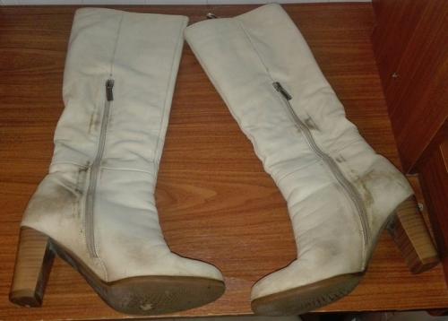 Как избежать появления пятен на цветной кожевой обуви. Цвет настроения бежевый. Уход за сапогами.