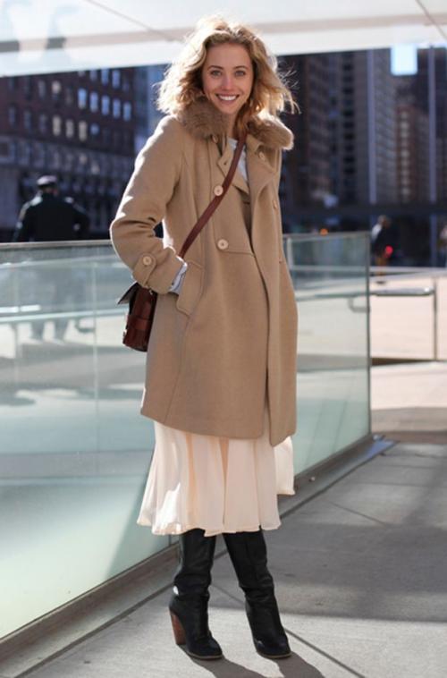 Как сочетать лёгкое платье с теплым пальто или курткой. Что должно быть длиннее: платье или пальто?