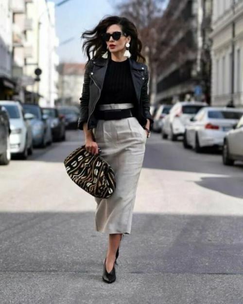 С чем носить косуху женщине 40 лет. Как носить куртку-косуху с платьями и юбками в 2021 году женщинам за 45