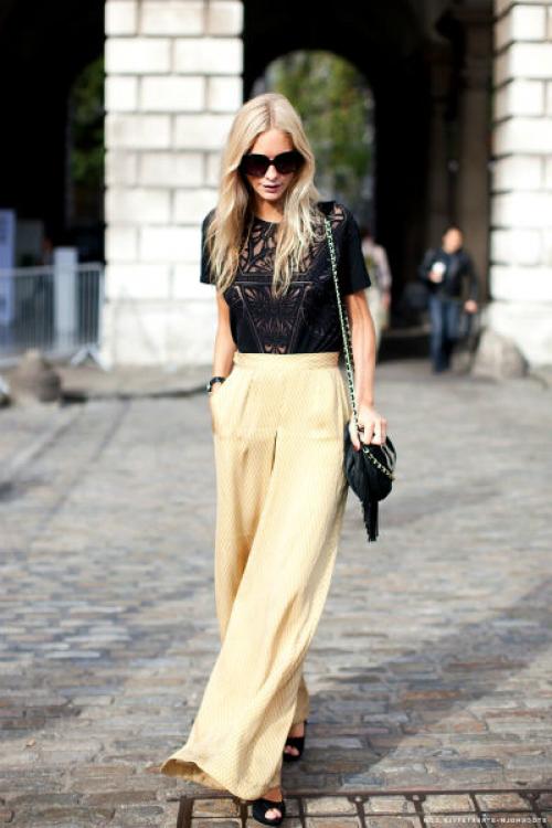 С чем носить черные широкие брюки. С чем носить широкие брюки.