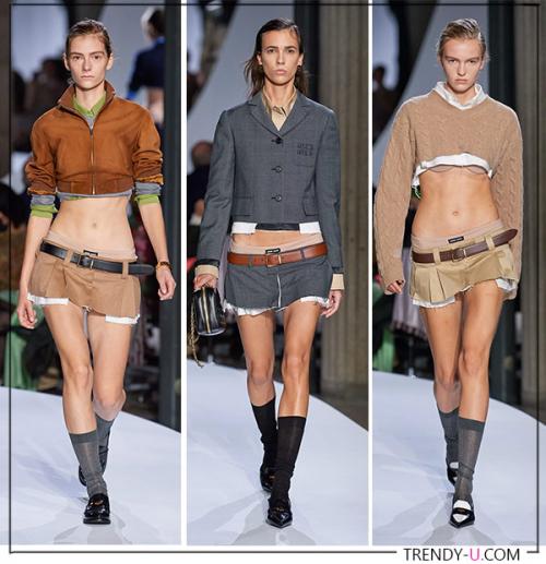 Модные тренды в одежде сезона 2022. Брюки и юбки с заниженной талией для весны и лета 2022